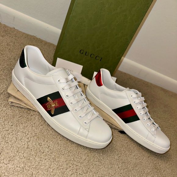 Men’s Gucci Ace White Leather Embroidered Bee Sneakers - NWB - Size G11/US11.5 - Picture 5 of 16